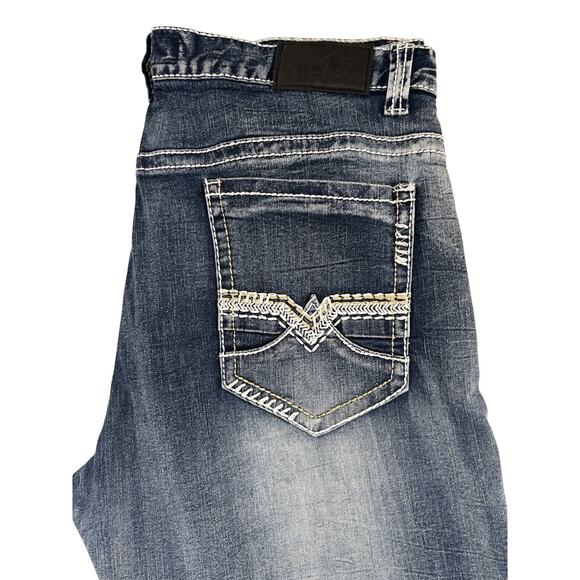 True Luck Men's Denim Jeans 40x35 Straight Leg Stonewashed Thick Stitch EUC - Picture 13 of 15